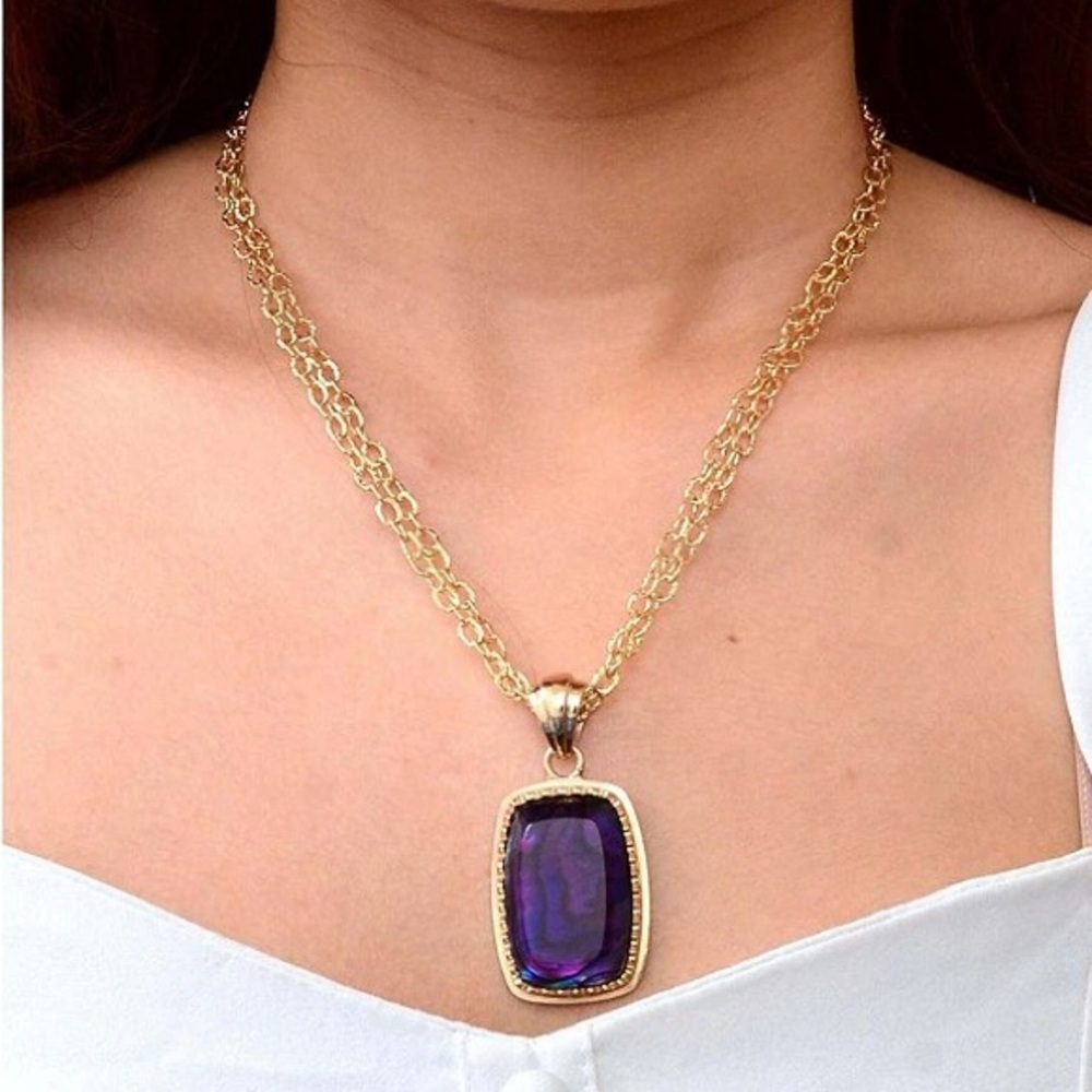 NWT Barse Filigreed Amethyst Rectangular Statement Pendant Golden Necklace #TSNK